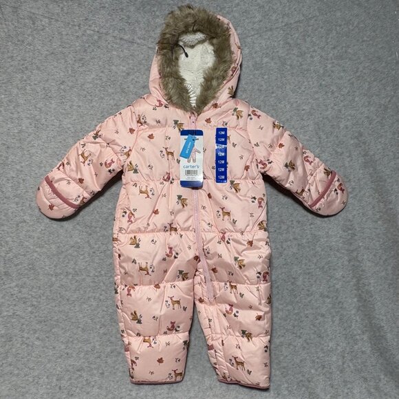 Carters Baby Girl 12 months Pram Pink Snowsuit Bunting - Picture 1 of 4